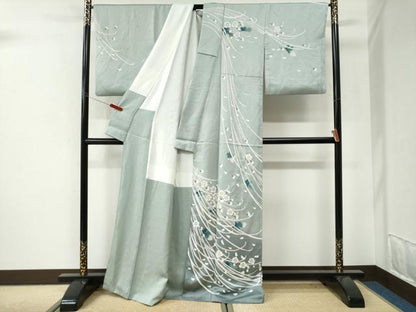 平和屋着物●訪問着　舞花文　暈し染め　銀彩　正絹　逸品　CABI3385yc