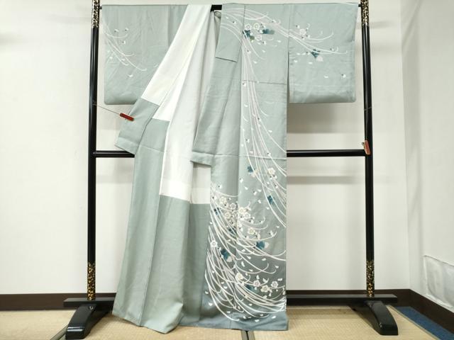 平和屋着物●訪問着　舞花文　暈し染め　銀彩　正絹　逸品　CABI3385yc