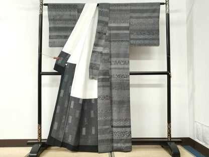 平和屋着物●江戸小紋　越後国・縮屋次郎　百柄　黒地　正絹　逸品　CABI3386yc