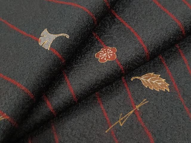 平和屋着物●上質な小紋　よろけ縞　溢れ松葉梅文　金彩　ロング丈　正絹　逸品　CABI3387yc