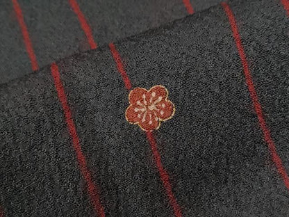 平和屋着物●上質な小紋　よろけ縞　溢れ松葉梅文　金彩　ロング丈　正絹　逸品　CABI3387yc