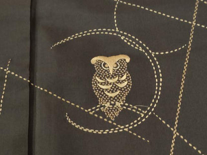 平和屋着物●訪問着　本場縞大島紬　総刺繍　刺し子　ミミズク　ロング丈　正絹　逸品　CABI3398yc
