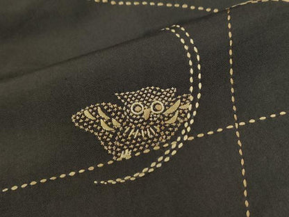 平和屋着物●訪問着　本場縞大島紬　総刺繍　刺し子　ミミズク　ロング丈　正絹　逸品　CABI3398yc