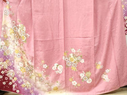 平和屋着物●豪華振袖・長襦袢セット　舞桜文　ラメ糸　暈し染め　金彩　京都きもの友禅扱い　正絹　逸品　CABI3399yc