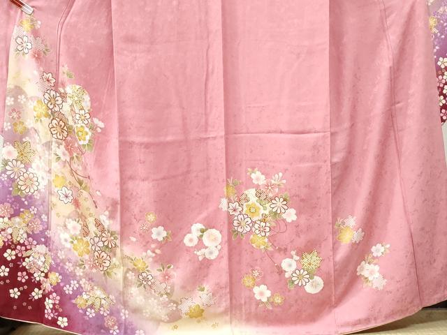 平和屋着物●豪華振袖・長襦袢セット　舞桜文　ラメ糸　暈し染め　金彩　京都きもの友禅扱い　正絹　逸品　CABI3399yc