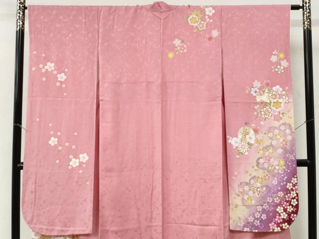 平和屋着物●豪華振袖・長襦袢セット　舞桜文　ラメ糸　暈し染め　金彩　京都きもの友禅扱い　正絹　逸品　CABI3399yc