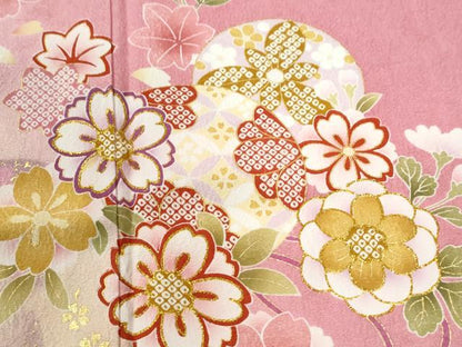 平和屋着物●豪華振袖・長襦袢セット　舞桜文　ラメ糸　暈し染め　金彩　京都きもの友禅扱い　正絹　逸品　CABI3399yc