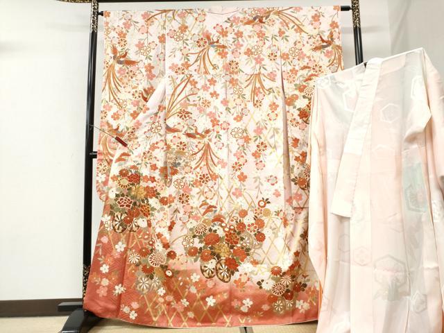 平和屋着物●豪華振袖・長襦袢セット　駒刺繍　鳳凰籬牡丹花車文　暈し染め　金彩　正絹　逸品　CABI3400yc