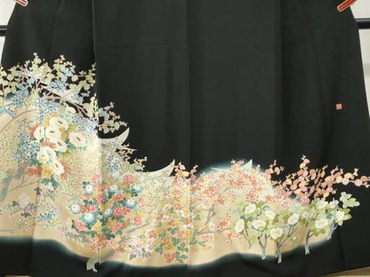 平和屋着物●本加賀友禅作家　鶴見保次　黒留袖　枝菊花文　暈し染め　正絹　逸品　CABI3413yc