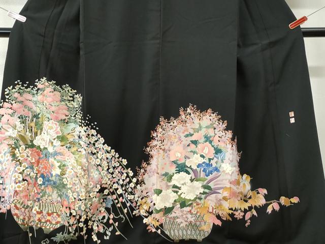 平和屋着物●京加賀友禅　松本健一　黒留袖　陶器花文　正絹　逸品　CABI3414yc