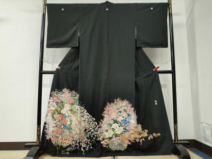 平和屋着物●京加賀友禅　松本健一　黒留袖　陶器花文　正絹　逸品　CABI3414yc