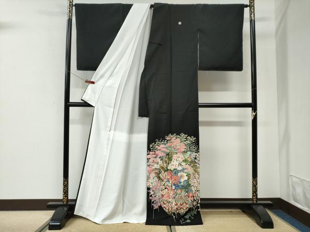平和屋着物●京加賀友禅　松本健一　黒留袖　陶器花文　正絹　逸品　CABI3414yc