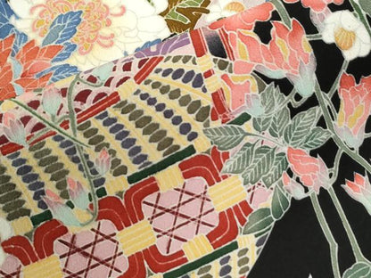 平和屋着物●京加賀友禅　松本健一　黒留袖　陶器花文　正絹　逸品　CABI3414yc