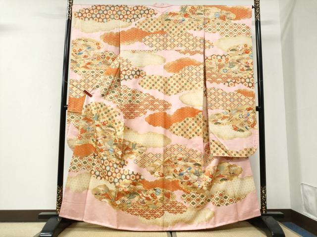 平和屋着物●豪華振袖　駒刺繍　雲取り飛鶴宝尽くし吉祥文　金彩　正絹　逸品　CABI3415yc
