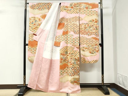平和屋着物●豪華振袖　駒刺繍　雲取り飛鶴宝尽くし吉祥文　金彩　正絹　逸品　CABI3415yc