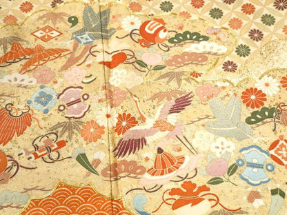 平和屋着物●豪華振袖　駒刺繍　雲取り飛鶴宝尽くし吉祥文　金彩　正絹　逸品　CABI3415yc