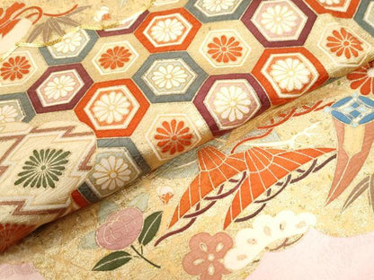 平和屋着物●豪華振袖　駒刺繍　雲取り飛鶴宝尽くし吉祥文　金彩　正絹　逸品　CABI3415yc