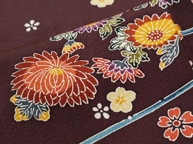 平和屋着物●上質な小紋　あかね紅型　友禅師：昇　引染師：保雄　流水松竹梅菊花文　反端付き　正絹　逸品　CABI3417yc