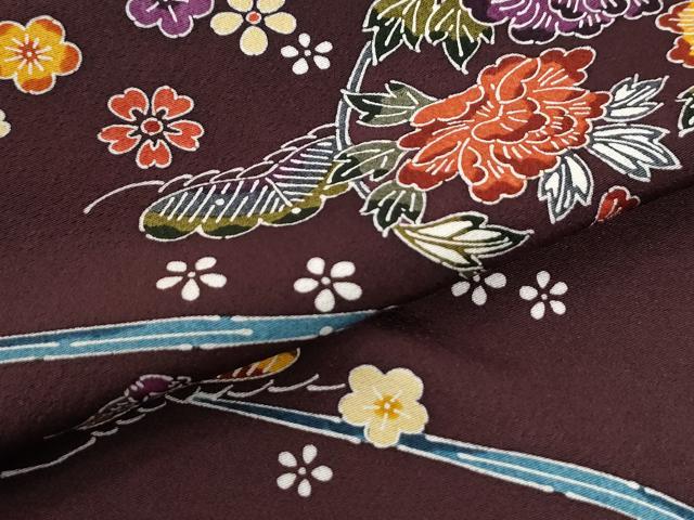 平和屋着物●上質な小紋　あかね紅型　友禅師：昇　引染師：保雄　流水松竹梅菊花文　反端付き　正絹　逸品　CABI3417yc