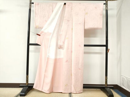 平和屋着物●上質な小紋　地紋起こし　舞花文　反端付き　正絹　逸品　CABI3418yc