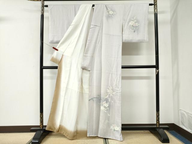 平和屋着物●訪問着　休み鳥枝花文　暈し染め　正絹　逸品　CABI3423yc