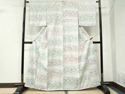 平和屋着物●上質な小紋　流水籬鴛鴦文　暈し染め　金彩　正絹　逸品　CABI3427yc