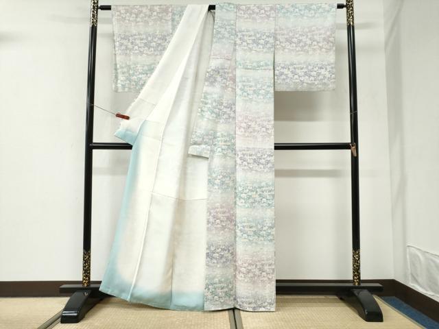 平和屋着物●上質な小紋　流水籬鴛鴦文　暈し染め　金彩　正絹　逸品　CABI3427yc
