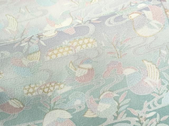 平和屋着物●上質な小紋　流水籬鴛鴦文　暈し染め　金彩　正絹　逸品　CABI3427yc