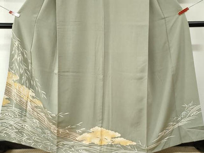 平和屋着物●訪問着　雲取り立波渡り橋枝葉文　金彩　正絹　逸品　CABI3431yc