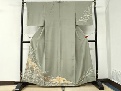 平和屋着物●訪問着　雲取り立波渡り橋枝葉文　金彩　正絹　逸品　CABI3431yc