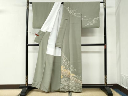 平和屋着物●訪問着　雲取り立波渡り橋枝葉文　金彩　正絹　逸品　CABI3431yc