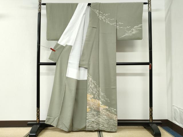 平和屋着物●訪問着　雲取り立波渡り橋枝葉文　金彩　正絹　逸品　CABI3431yc