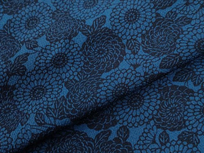 平和屋着物●上質な小紋　藍　型染め　菊尽くし　鬼しぼ縮緬　正絹　逸品　CABI3435yc