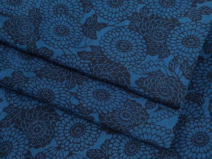 平和屋着物●上質な小紋　藍　型染め　菊尽くし　鬼しぼ縮緬　正絹　逸品　CABI3435yc