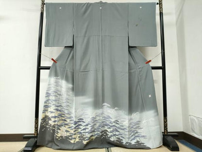平和屋着物●田中勇吉の弟子 日本工芸会正会員 吉田喜八郎 色留袖 浜松枝梅文 暈し染め 銀糸 阪急百貨店扱い 正絹 逸品 CABI3436yc