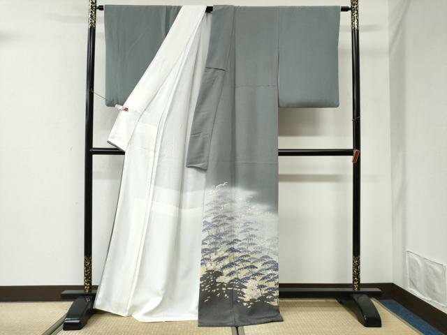平和屋着物●田中勇吉の弟子 日本工芸会正会員 吉田喜八郎 色留袖 浜松枝梅文 暈し染め 銀糸 阪急百貨店扱い 正絹 逸品 CABI3436yc