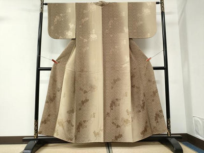 平和屋着物●上質な小紋　紗綾形葡萄蔦の葉文　暈し染め　金彩　正絹　逸品　CABI3439yc