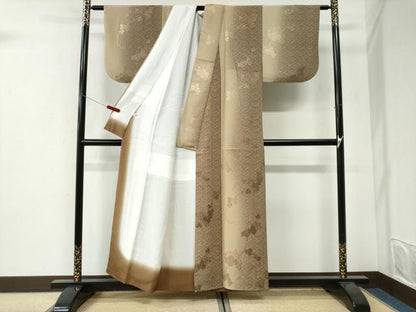 平和屋着物●上質な小紋　紗綾形葡萄蔦の葉文　暈し染め　金彩　正絹　逸品　CABI3439yc