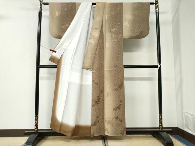 平和屋着物●上質な小紋　紗綾形葡萄蔦の葉文　暈し染め　金彩　正絹　逸品　CABI3439yc