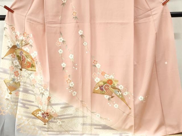 平和屋着物●訪問着　作家物　エ霞扇面網目草花文　暈し染め　金彩　ロング丈　正絹　逸品　CABI3442yc