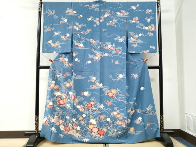 平和屋着物●訪問着　型染め　渡り橋松竹梅花文　正絹　逸品　CABI3455yc