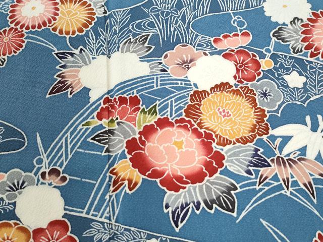 平和屋着物●訪問着　型染め　渡り橋松竹梅花文　正絹　逸品　CABI3455yc
