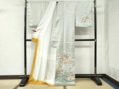 平和屋着物●訪問着　友禅　雲取り松竹梅風景文　暈し染め　ロング丈　正絹　逸品　未使用　CABI3457yc