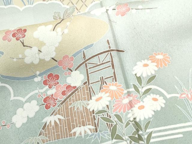 平和屋着物●訪問着　友禅　雲取り松竹梅風景文　暈し染め　ロング丈　正絹　逸品　未使用　CABI3457yc