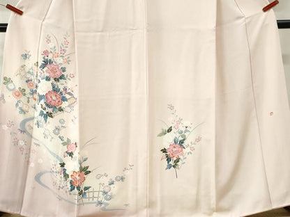 平和屋着物●訪問着　友禅　作家物　流水籬牡丹花文　暈し染め　正絹　逸品　CABI3459yc