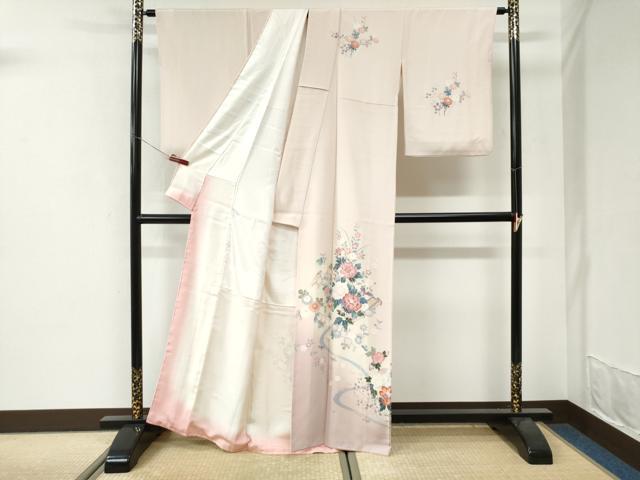 平和屋着物●訪問着　友禅　作家物　流水籬牡丹花文　暈し染め　正絹　逸品　CABI3459yc