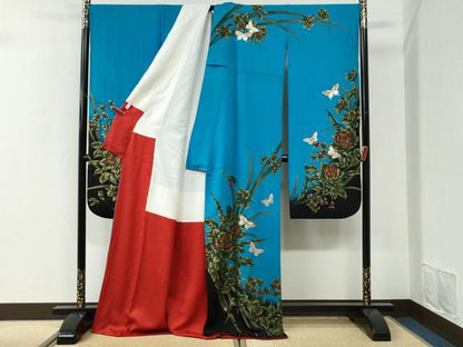 平和屋着物●豪華振袖　花蝶文　暈し染め　金銀彩　正絹　逸品　CABI3463yc