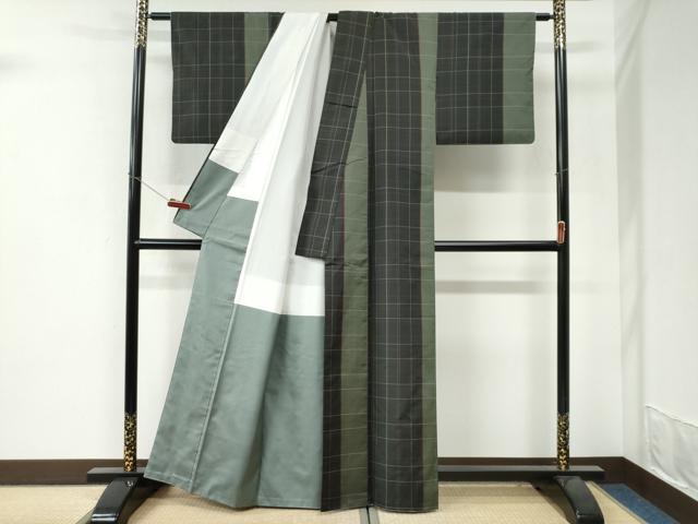 平和屋着物●本場縞大島紬　格子　正絹　逸品　CABI3464yc