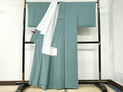 平和屋着物●上質な色無地　千草色　正絹　逸品　CABI3466yc