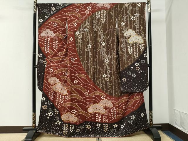 平和屋着物●豪華振袖　駒刺繍　絞り　浜松枝垂れ花文　金彩　正絹　逸品　CABI3469yc